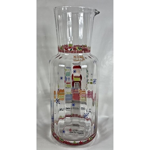 Jennifer Orkin Lewis Anthropologie Pitcher Carafe Christmas Clear Glass Painted - Picture 3 of 11